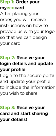 Step 1: Order your myecocard After placing your order, you will receive instructions on how to provide us with your l   